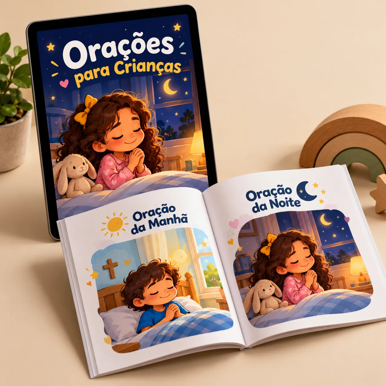 Bônus Orações para Crianças no tablet e livrinho
